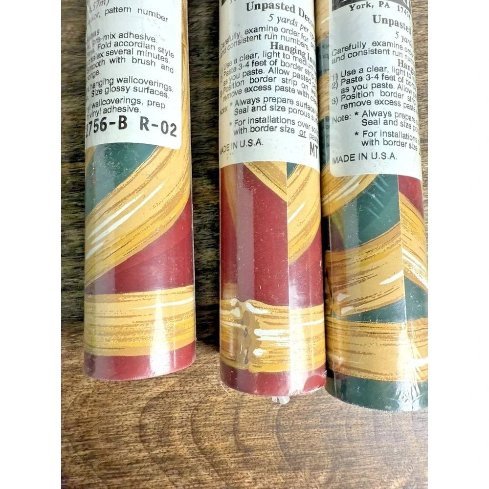 Vintage York Wallpaper Border Southwestern Brushstroke Burgundy Green NOS - 3